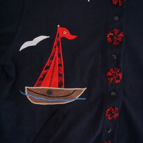 Vintage Blair Black Cotton Cardigan Cardinal Winter Cabincore Grandmacore XL - Picture 4 of 10